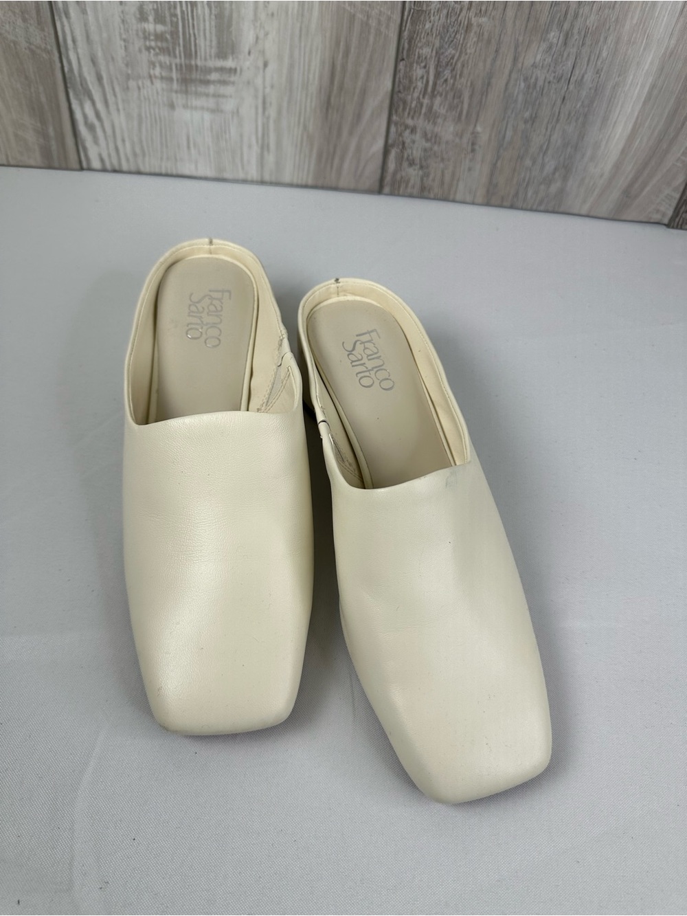Franco Sarto Cream Leather Slip-On Mules